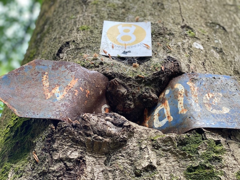 "Teufelszeug" in der Teufelsschlucht? Sieht so aus als ob der Baum das Hinweisschild verspeist